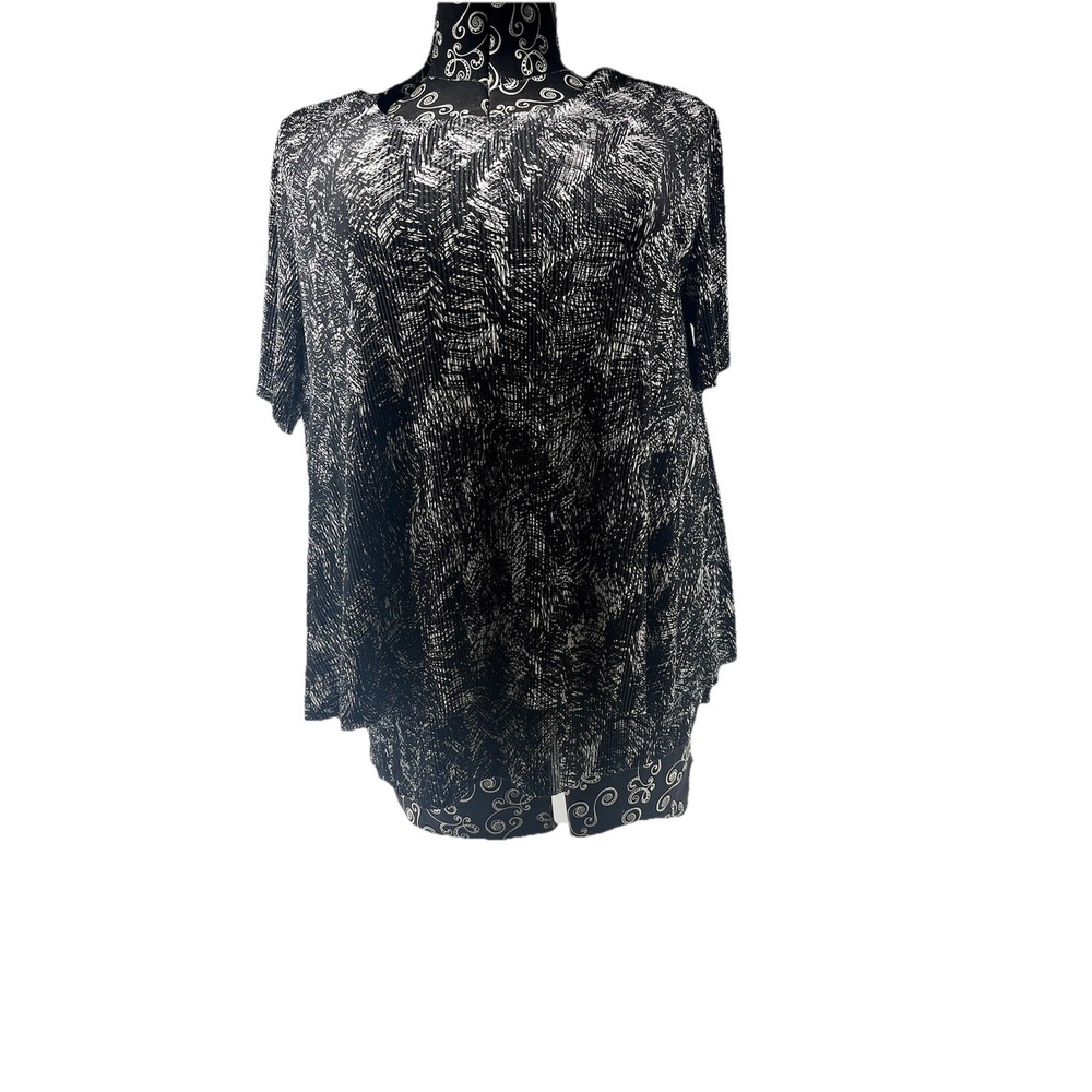 Chico's EASYWEAR‎ Tunic Top Abstract Print Slinky Short Sleeve Blouse Size 2